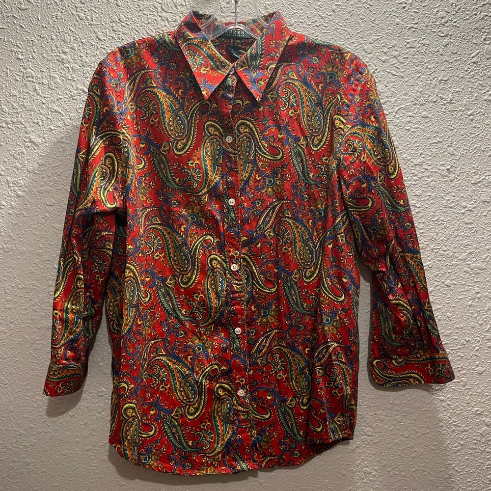 Vintage Lauren Ralph‎ Lauren, Bright Paisley 1/4 Sleeve Blouse.